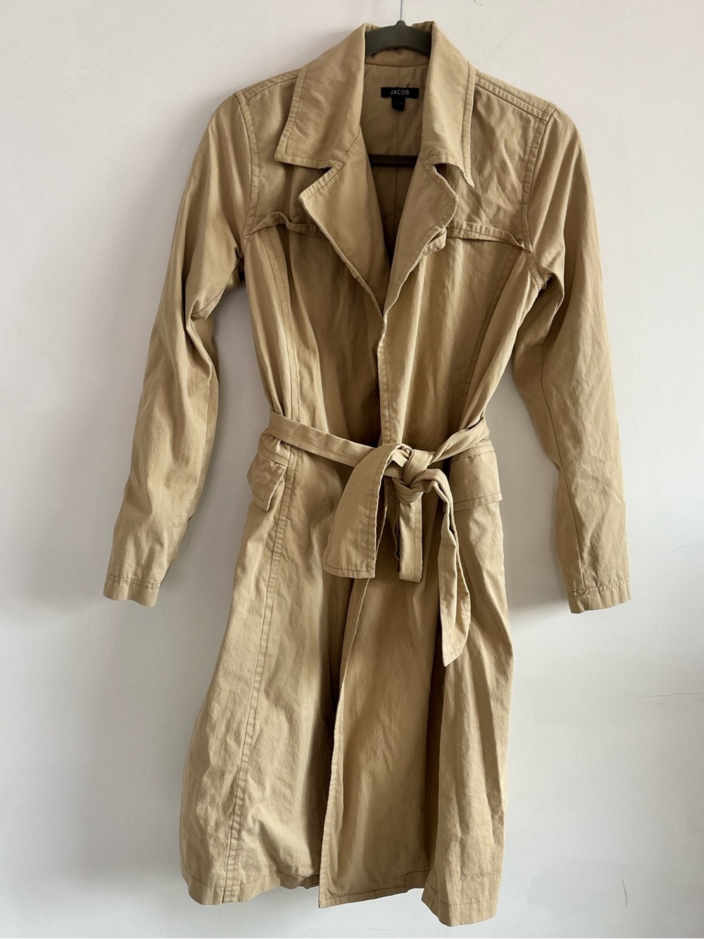 Jacob Y2K Warm Mid-Length Khaki Classic Trench Coat with Self-Tie Belt- Size X/S
